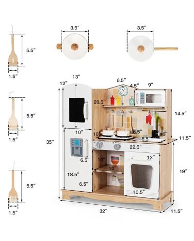 Bucatarie din lemn pentru copii cu sunet si lumina Costway - 4