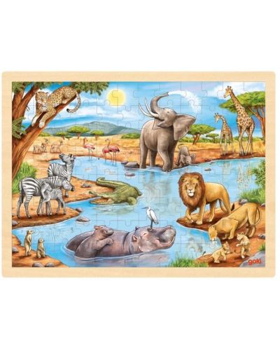 Puzzle din lemn pentru copii Goki - African Savannah, 96 de piese	 - 1