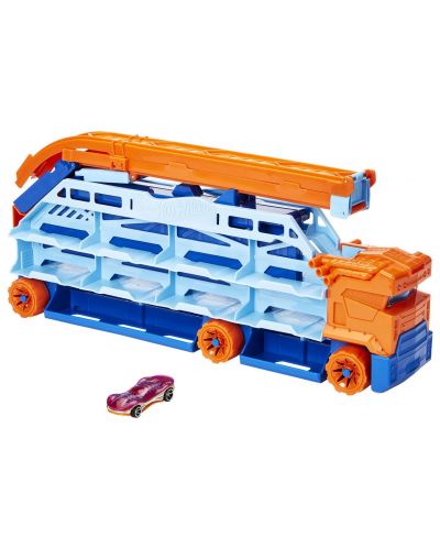 Jucărie pentru copii Hot Wheels City - Transportor auto cu pistă de coborâre, cu mașină  - 2