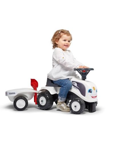 Tractor pentru copii Falk - Cu remorca, grebla si lopatica, alb - 2