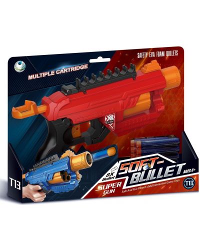 Jucărie pentru copii Raya Toys Soft Bullet - Pistol mitralieră cu 8 cartușe moi, roșu - 2