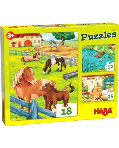 Puzzle pentru copii Haba - Animalele din ferma, 3 bucati - 1