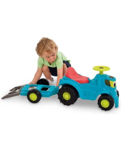 Tractor de impins pentru copii 2 in 1 Ecoiffier - Albastru, cu remorca si cositoare - 8