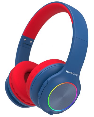 Căști wireless pentru copii PowerLocus - PLED, albastre/roşie - 1