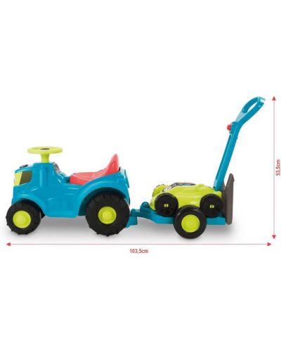 Tractor de impins pentru copii 2 in 1 Ecoiffier - Albastru, cu remorca si cositoare - 4