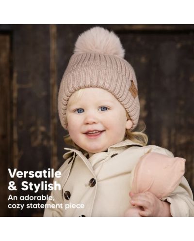 Pălărie de iarnă pentru copii cu pompon KeaBabies - 6-36 luni, roz, 2 buc. - 2