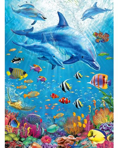 Puzzle pentru copii  Ravensburger din  100 XXL piese - Grup de delfini - 2