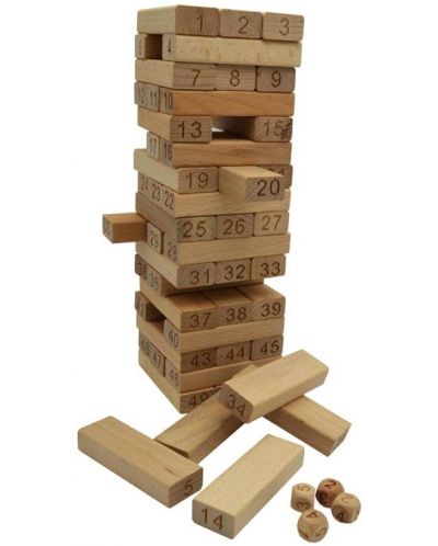 Joc pentru copil Raya Toys - Turn din lemn cu numere Jenga, 54 de piese - 1