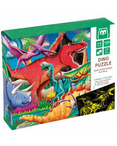 Puzzle fluorescent pentru copii Eurekakids - Dinozauri, 100 de piese - 1