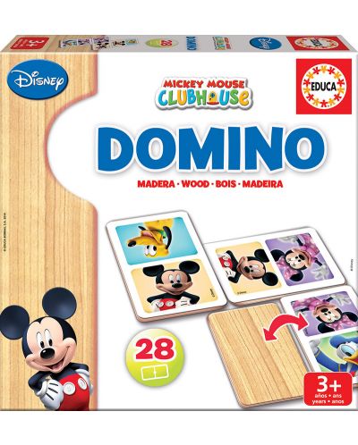 Puzzle din lemn pentru copii Educa de 28 piese - Mickey Mouse, domino - 1