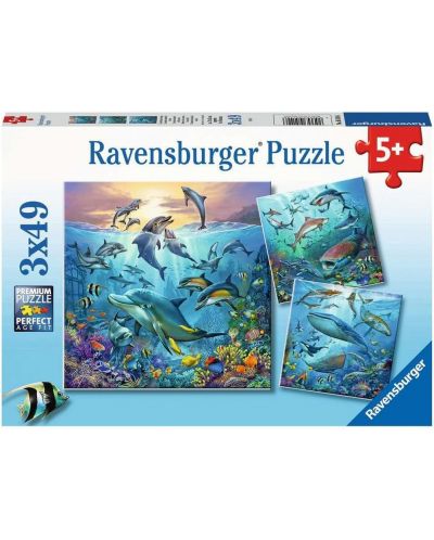 Puzzle pentru copii  Ravensburger 3 x 49 piese - Viața în ocean - 1