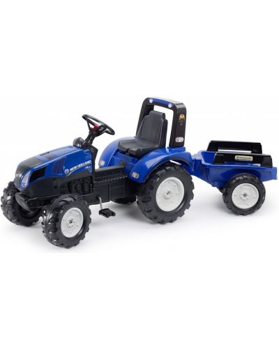 Tractor pentru copii Falk - New Holland, cu remorca si pedale, albastru - 1