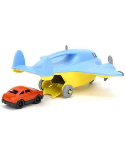 Jucarie pentru copii Green Toys - Avion cargo, cu masinuta, albastru - 2