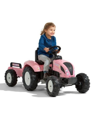 Tractor pentru copii Falk - Country star, Cu remorca si pedale, roz - 2