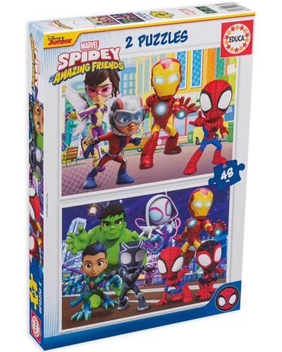 Puzzle pentru copii Educa din 2 x 48 de piese - Spiderman și prietenii săi incredibili - 1