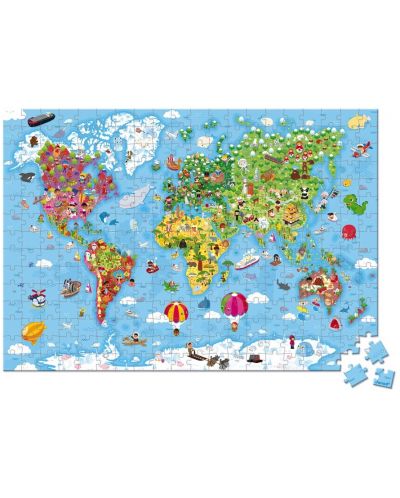 Set de puzzle-uri intr-o valiza Janod - Harta lumii, 300 de piese - 4