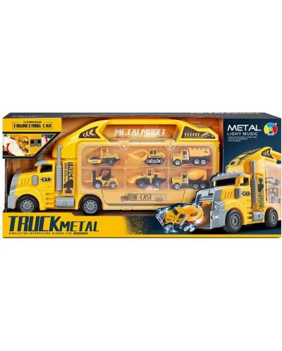 Jucărie pentru copii Raya Toys - Transportor auto cu mașini de construcție, galben - 1