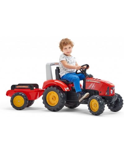 Copii tractor  Falk - Cu capac de deschidere, pedale si remorca, rosu - 2
