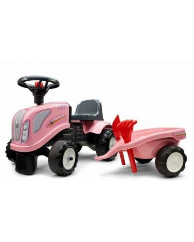 Tractor pentru copii Falk - Cu remorca, grebla si lopatica, roz - 1