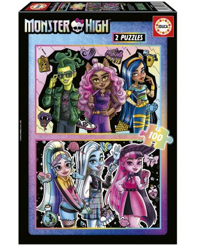 Puzzle pentru copii Educa din 2 x 100 de piese - Monster High - 1