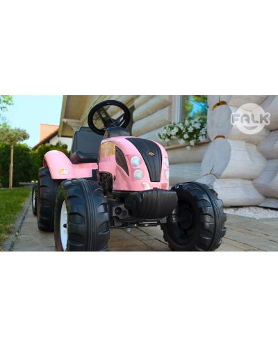 Tractor pentru copii Falk - Country star, Cu remorca si pedale, roz - 5
