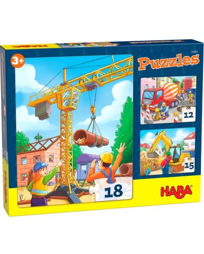 Puzzle pentru copii 3 in 1 Haba - Santiere - 1