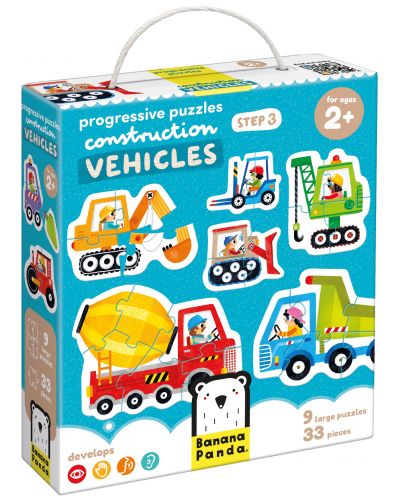 Puzzle pentru copii Banana Panda 9 în 1 - Vehicule de constructii - 1