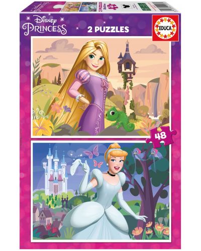 Puzzle penntru copii Educa din 2 х 48 de piese - Prințese Disney - 1