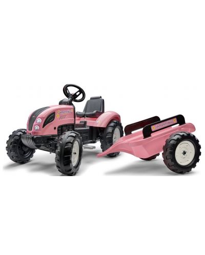 Tractor pentru copii Falk - Country star, Cu remorca si pedale, roz - 1