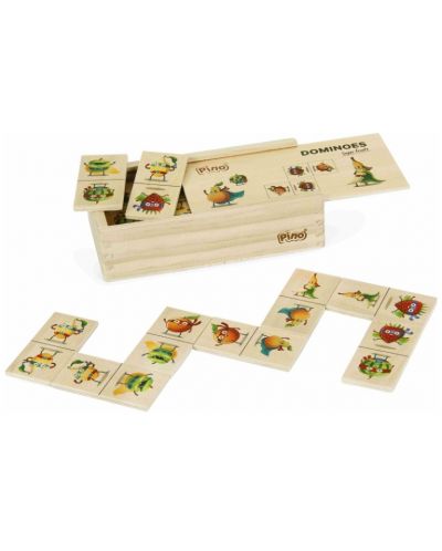Domino din lemn, pentru copii Pino - Super fructe, 28 piese - 2