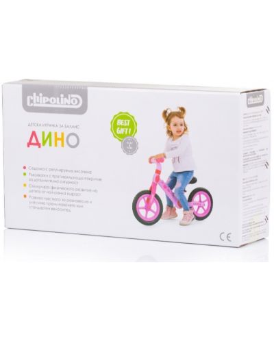 Bicicletă de echilibru pentru copii Chipolino -Dino, roz - 4