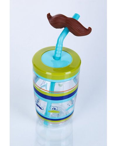 Pahar cu pai pentru copii Contigo - Electric Blue Mustache, 470 ml - 2