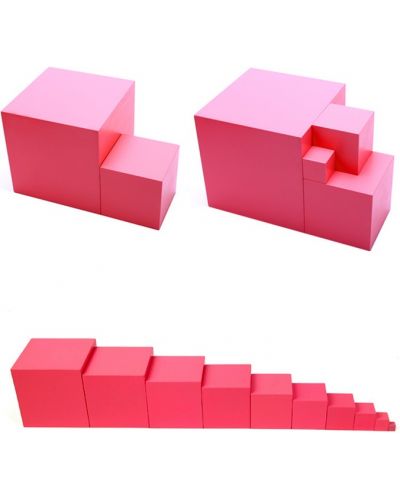 Smart Baby Toy - Turnul Montessori roz, 10 cuburi - 1