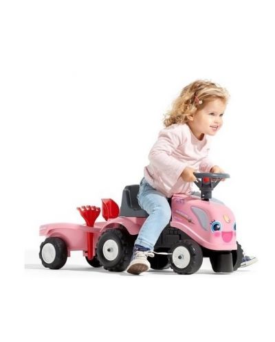 Tractor pentru copii Falk - Cu remorca, grebla si lopatica, roz - 2