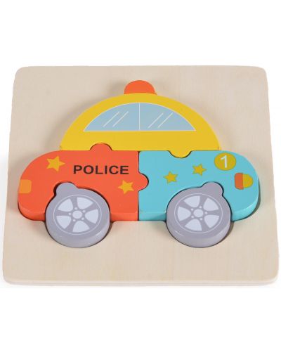 Puzzle din lemn pentru copii Moni Toys - Masina de politie, 5 piese - 1