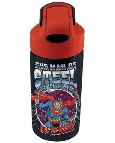 Biberon pentru copii din inox Graffiti Superman - neagra, cu pai, 500 ml - 1