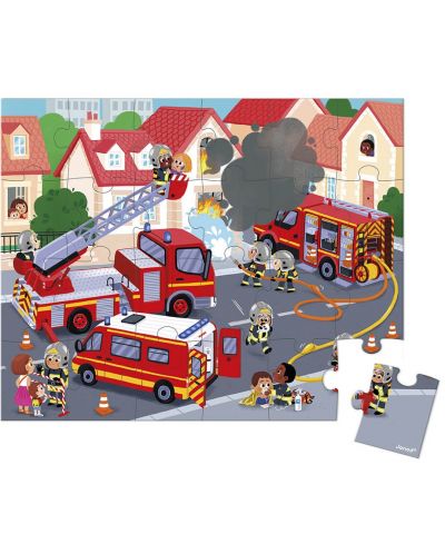 Puzzle pentru copii in valiza Janod - Pompieri, 24 piese - 2