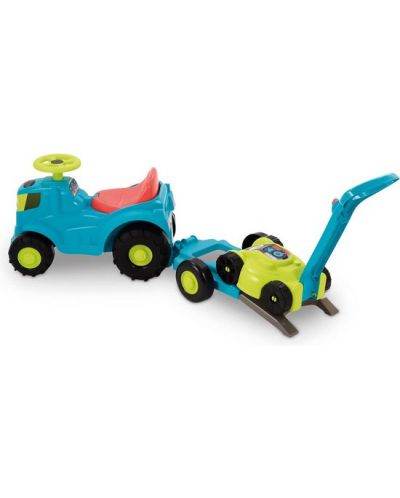 Tractor de impins pentru copii 2 in 1 Ecoiffier - Albastru, cu remorca si cositoare - 9