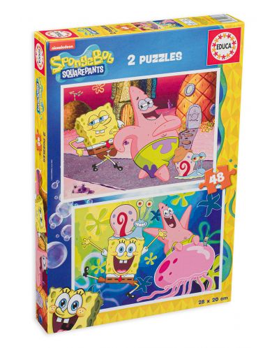 Puzzle pentru copii Educa din 2 x 48 de piese - Sponge Bob - 1