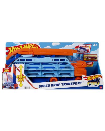 Jucărie pentru copii Hot Wheels City - Transportor auto cu pistă de coborâre, cu mașină  - 6
