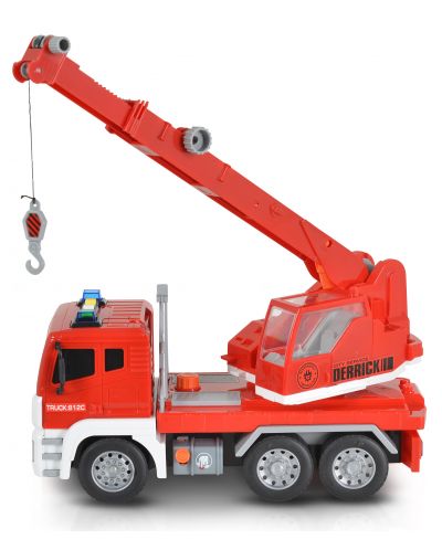 Jucărie pentru copii Moni Toys - Camion cu macara și cârlig, roșu, 1:12 - 3