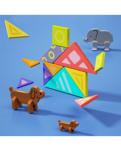 Joc inteligent pentru copii Hola toys Educational - Tangram magnetic, Animale - 5