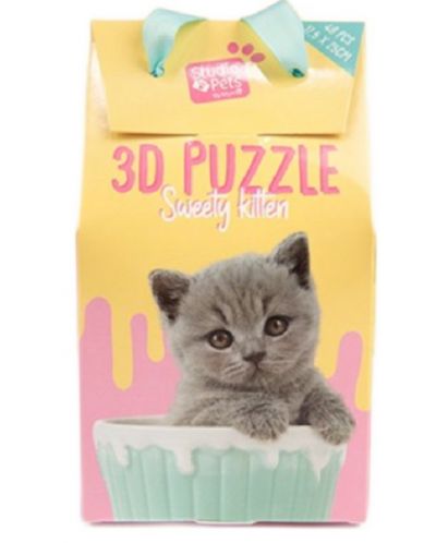Puzzle 3D pentru copii Studio Pets - Pisicuță gri într-o ceașcă, 48 piese - 1