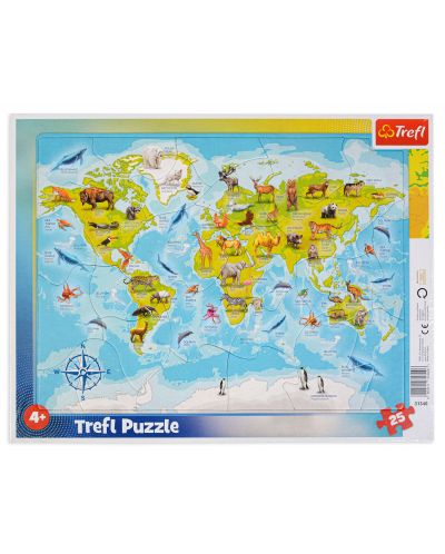 Puzzle pentru copii Trefl de 25 piese - Harta lumii cu animale - 1
