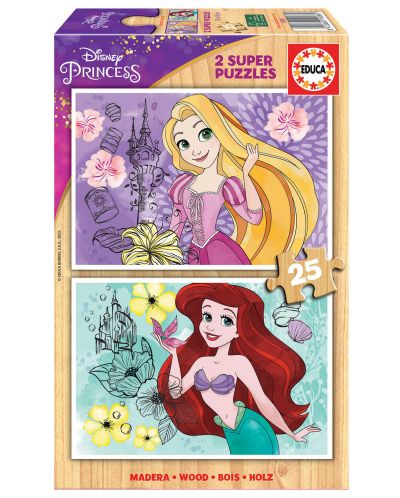 Puzzle pentru copii Educa din 2 x 25 de piese - Prințese Disney - 1