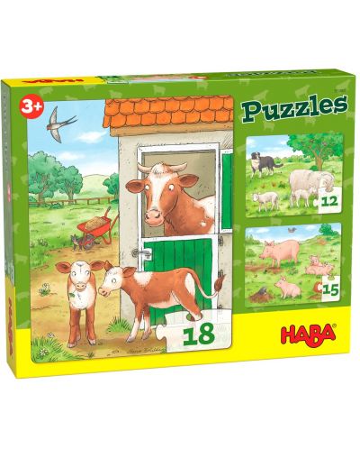 Puzzle pentru copii Haba - Animale de ferma, 3 buc - 1
