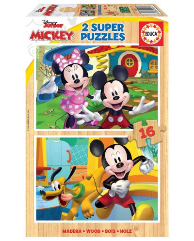 Puzzle pentru copii Educa din 2 x 16 de piese - Mickey și Minnie - 1