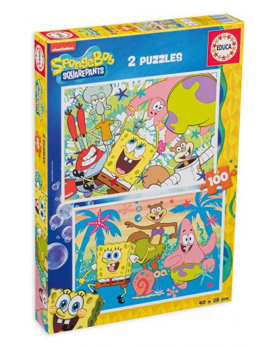 Puzzle pentru copii Educa din 2 х 100 de piese - Sponge Bob - 1