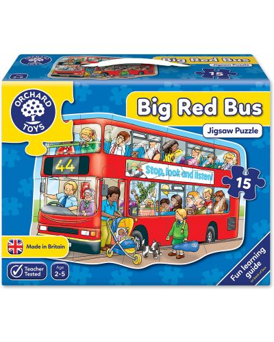Puzzle pentru copii Orchard Toys - Marele autobuz rosu, 15 piese - 1