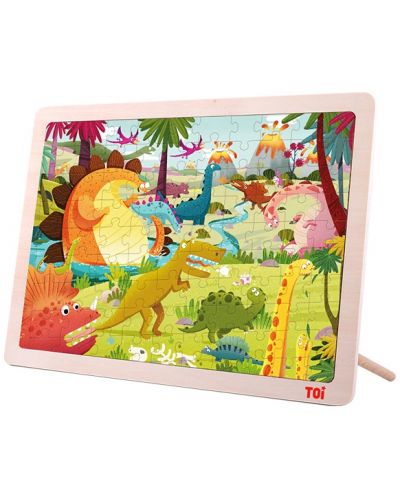 Puzzle din lemn pentru copii Toi World - Pamantul lui Dino, 100 piese - 1